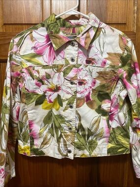 Tropical Floral Print Women's Blazer Jacket - Pink & Green